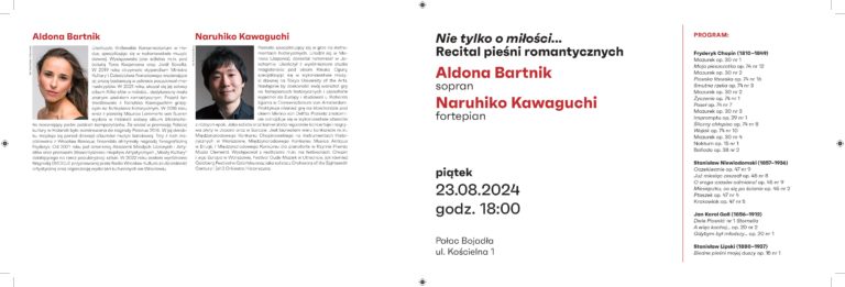 Zaproszenie na recital pieśni romantycznych w pałacu w Bojadłach